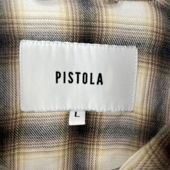 PISTOLA Ariella Plaid Button Up Puff 3/4 Sleeve Shirt Large Defined Shoulder Tan - Picture 7 of 8